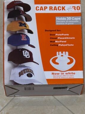 Cap Rack - Holds 30 Caps - White/Orange Packaging New with open Box black color